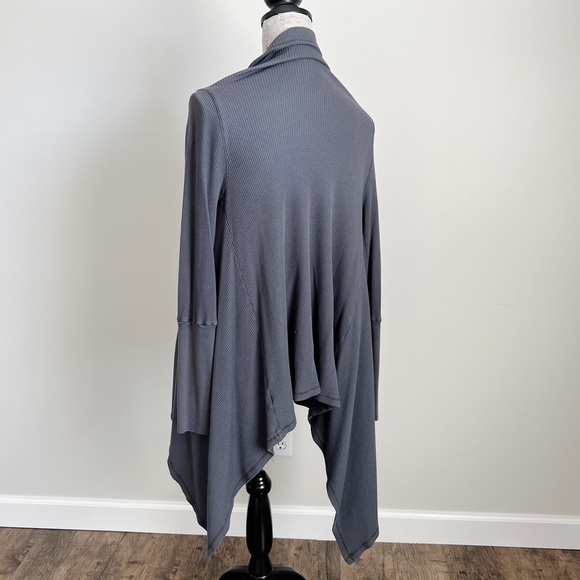 Long Sleeve Thermal Waffle Knit Handkerchief Cardigan Sweater Top Grey Small - Picture 8 of 13